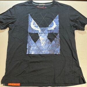 GUC Robert Graham Black and Blue Short Sleeve Tee with Geometric Owl Design in M